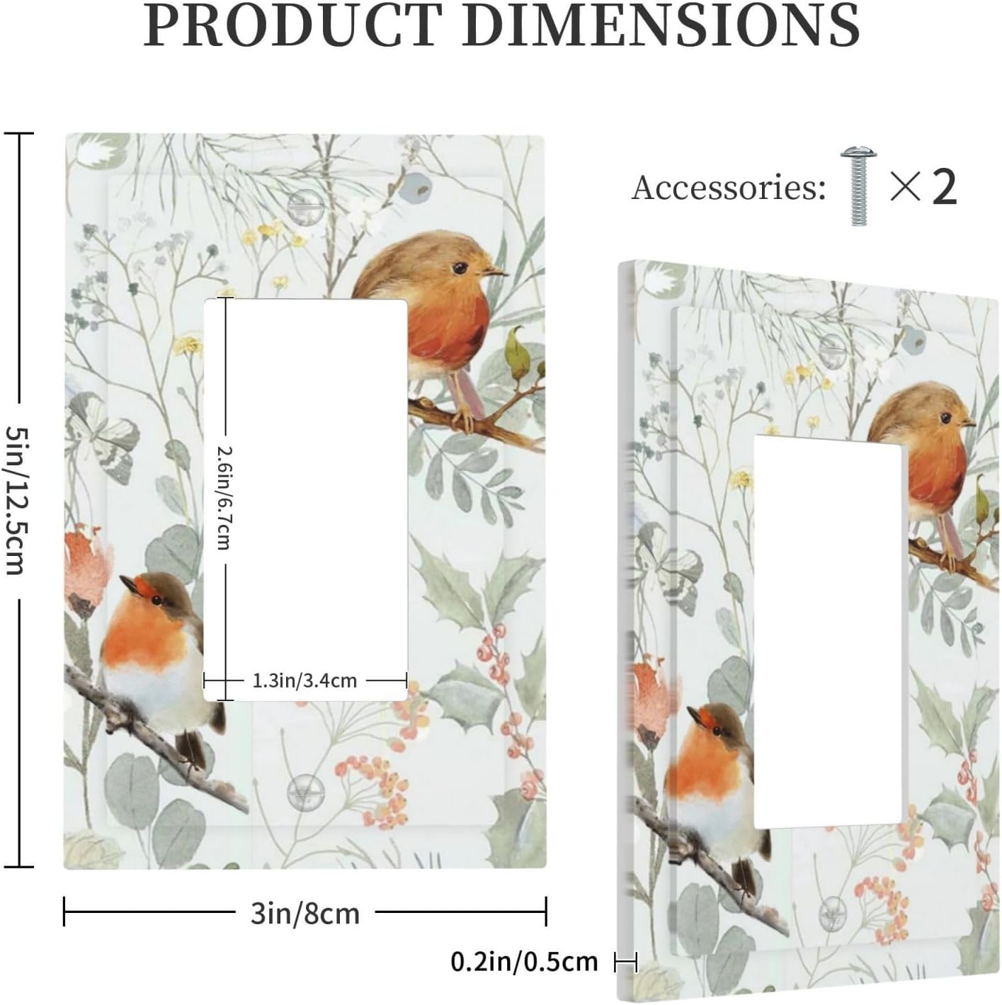 Decorative Outlet Covers Red Floral Berries Colorful Bird Plant 1 Gang Single Rocker Light Switch Cover Plate Wall Plates Gfci Faceplate For Bed Room Living Room Decor