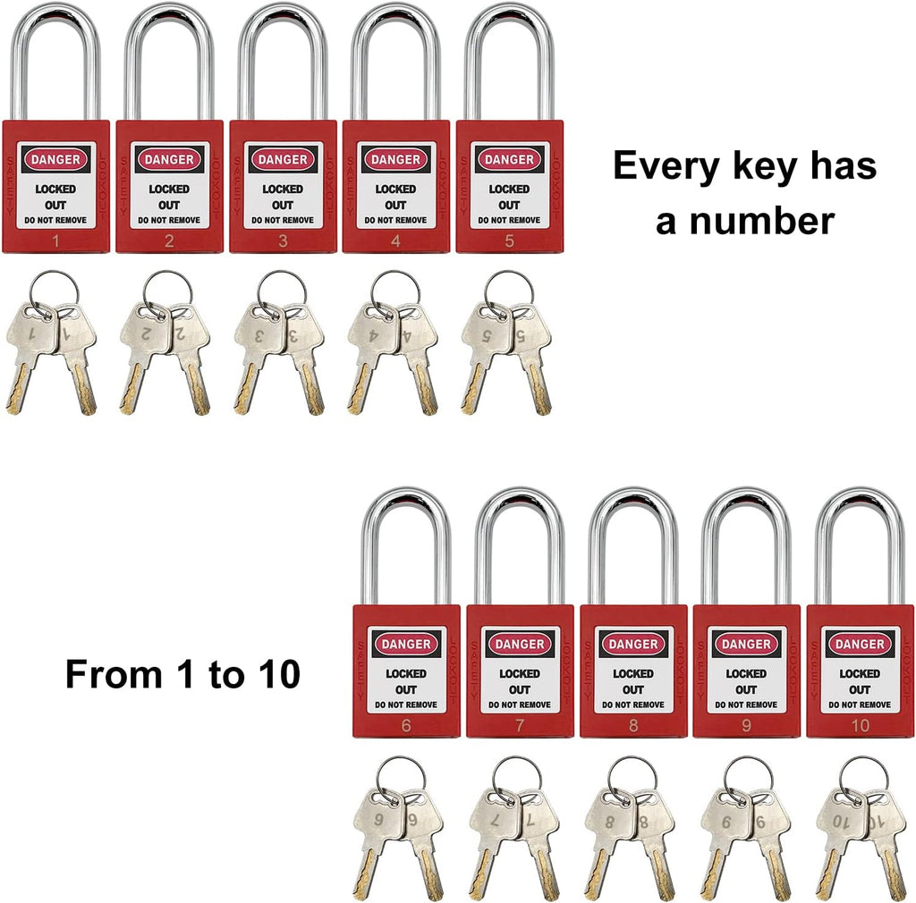 Lockout Tagout Locks, Safety Padlock, Loto Locks Keyed Differently Lock Out Tag Out 10 pcs Safety Padlocks Plastic with 10 Lockout TagOut Tags Red
