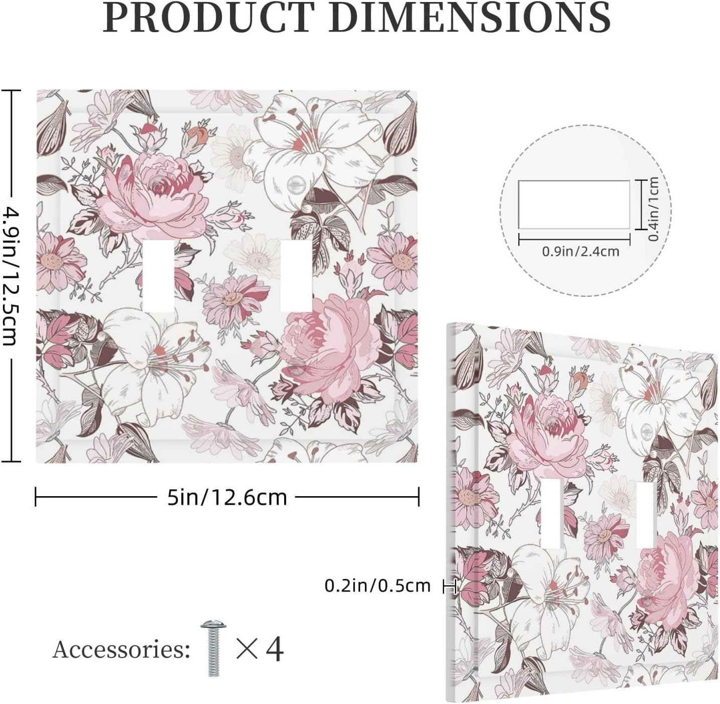 Decorative Switch Plates Modern Watercolor Flower Pink White Wildflower 2 Gang Double Toggle Wall Plate Outlet Light Switch Cover Electrical Faceplate for Bedroom Home Decor