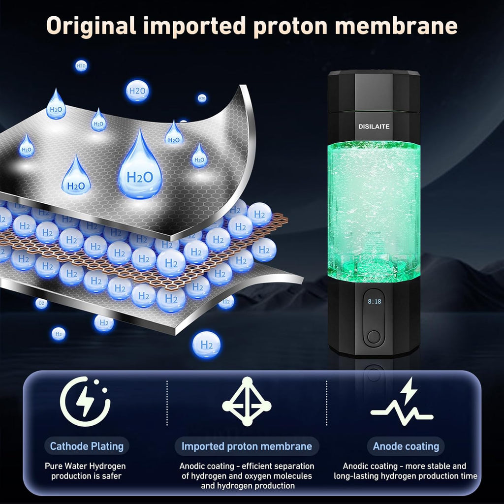 10000PPB+ Hydrogen Water Bottle SPE PEM Technology Hydrogen Water Generator with Seven Colorful Light-Best Hydrogen Water Technology (S-Black)