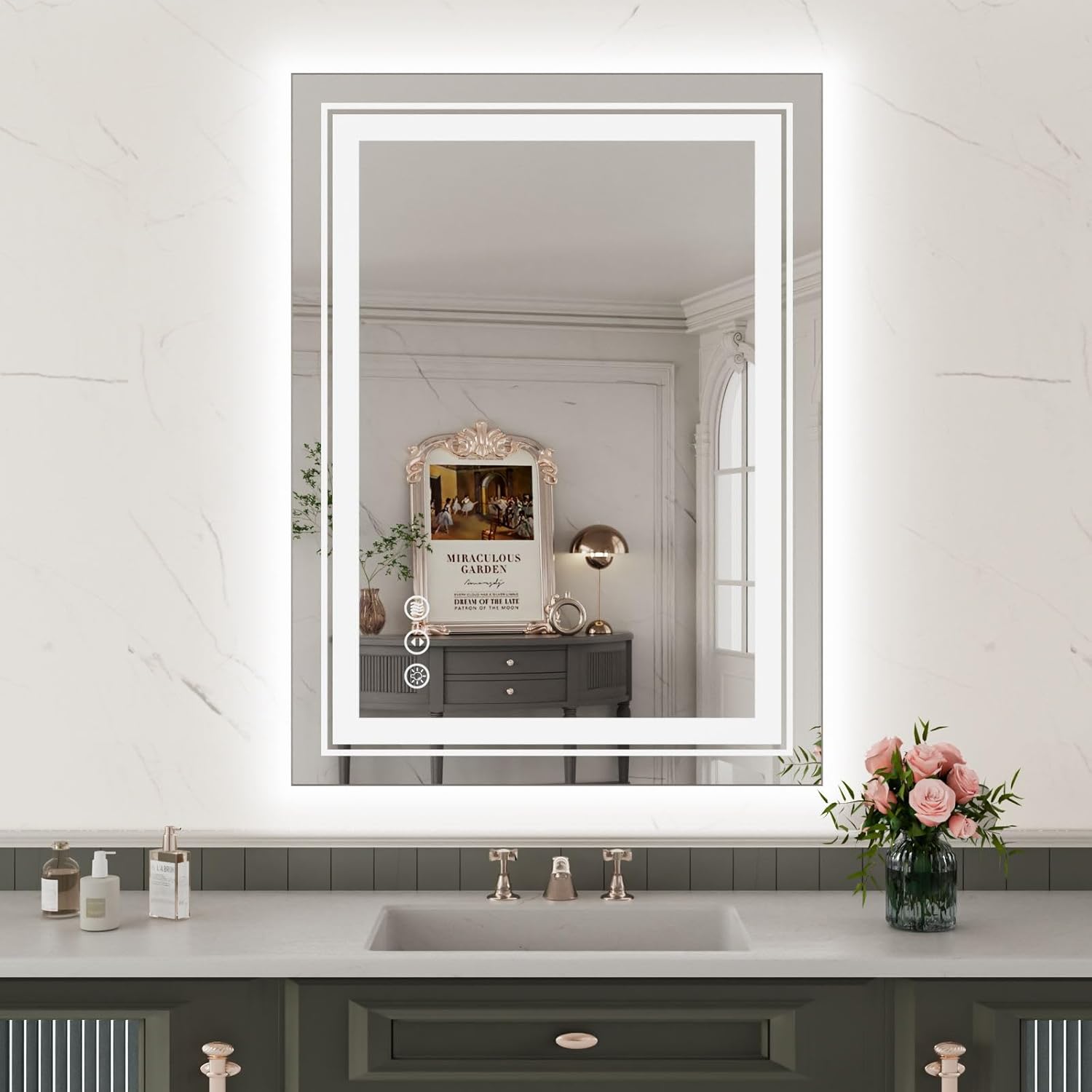 WTTY LED Bathroom Mirror, 24 x 32 with Backlit and Front Light,Stepless Dimmable LED Mirror for Bathroom,Anti-Fog Lighted Bathroom Vanity Mirror Modern for Wall,Memory Function,Shatter-Proof