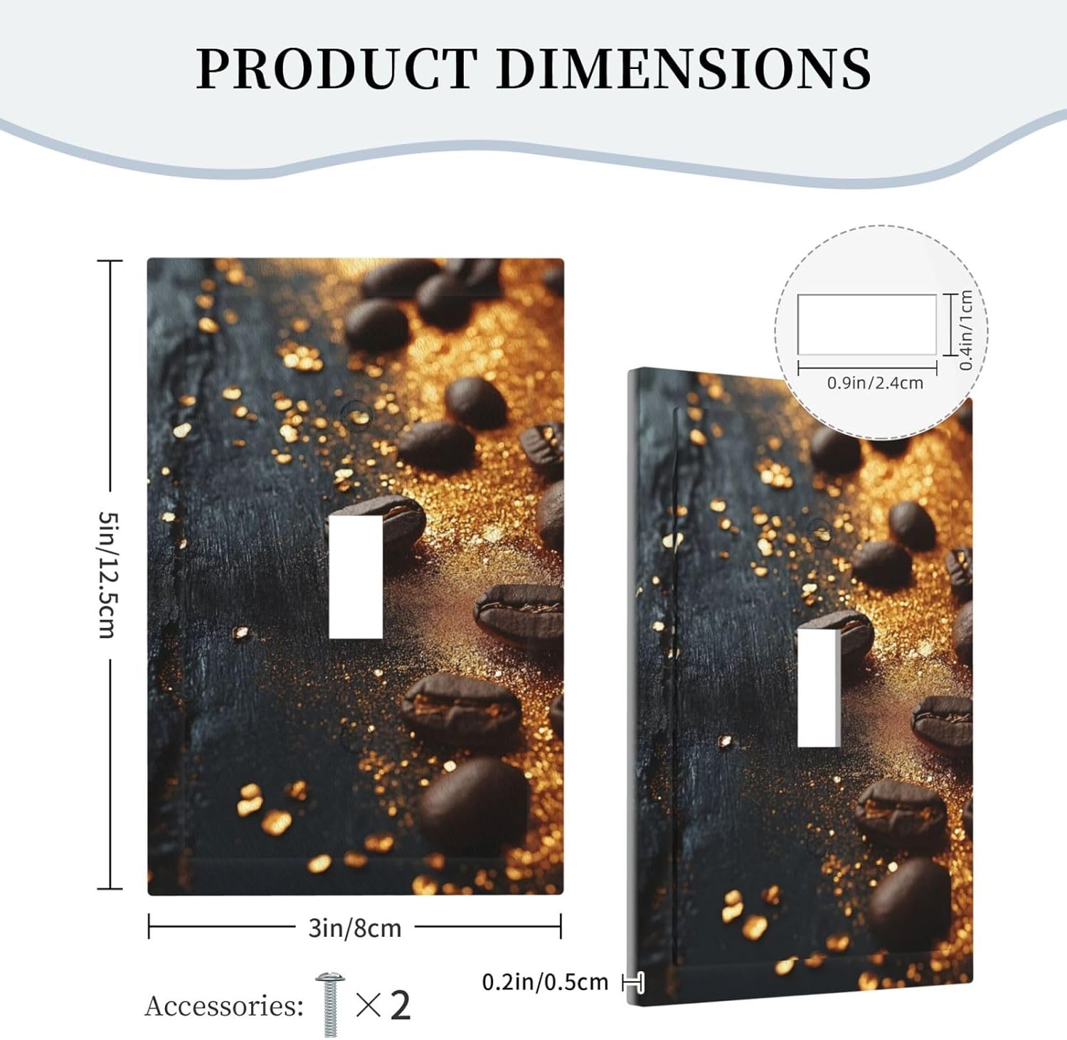 Decorative Light Switch Cover Plate Black Wood Board Gold Dust Coffee Beans 1 Gang Wall Plate Oversized Single Toggle Wall Cover Plate Jumbo Electrical Switchplate Face Plate