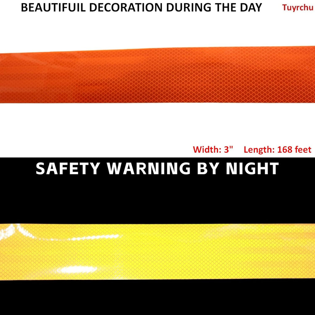 Non Fading Orange Reflective Tape Outdoor Waterproof 3 inch Wide, High Visibility Industrial Marking Tape, Safety Adhesive Stickers (168 feet)