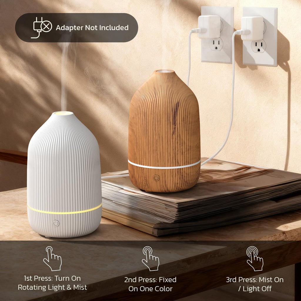 Essential Oil Diffuser, 100ml Aromatherapy Diffuser, Mini Ultrasonic Diffuser for Essential Oil, Home, Office, Cool Mist Humidifier with 7 Led Light, Auto Shut-Off, Wood Grain