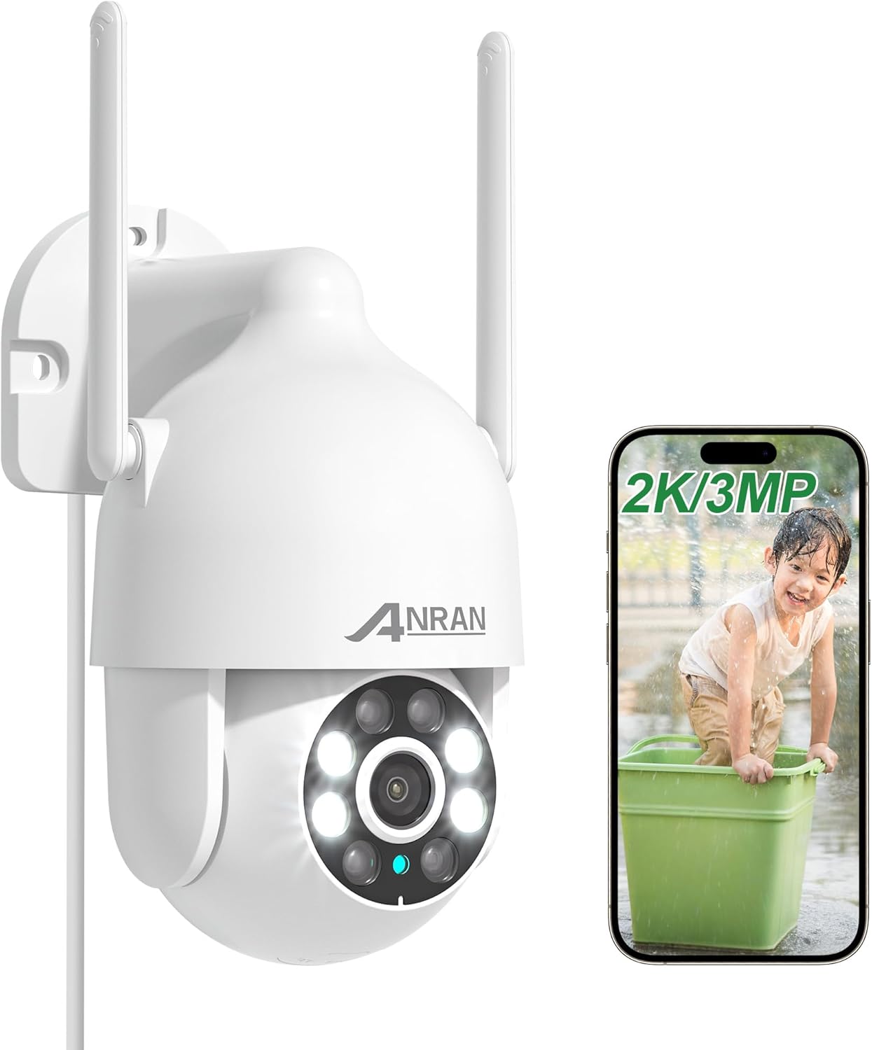 ANRAN 2K WiFi Security Camera Outdoor: 2.4/5GHz Dual-Band, Auto-Tracking, 2-Way Audio, Color Night Vision, 24/7 Recording, 3MP Pan-Tilt 360° View Camera for Home/House