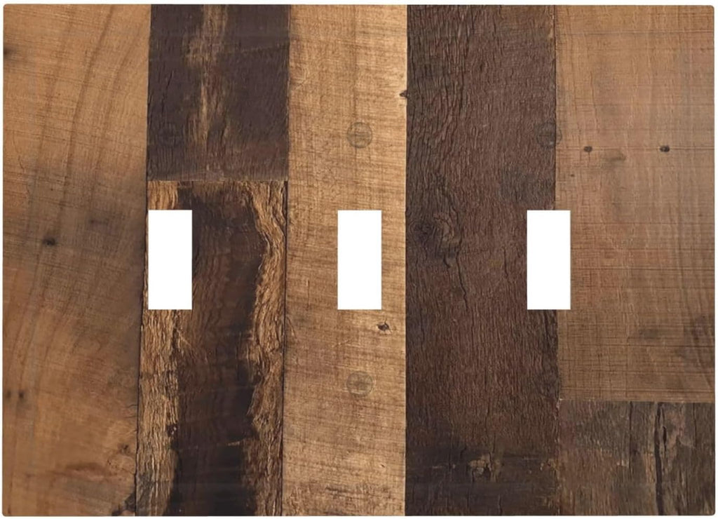 Rustic Brown Wood Vintage Wood Board Decorative Switch Plates 3 Gang Wall Plate Triple Toggle Light Switch Cover Faceplate Electrical Wall Panels For Farmhouse Cabin Decor