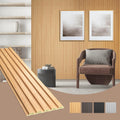 OUZUGIE WPC Acoustic Slat Wall Paneling, 8-Pack 96 x 6 Inches 3D Wall Panels for Interior Wall Decor,Living Room,TV Background,Study Room,Office Spaces,Bedroom,Low Grille (Oak)