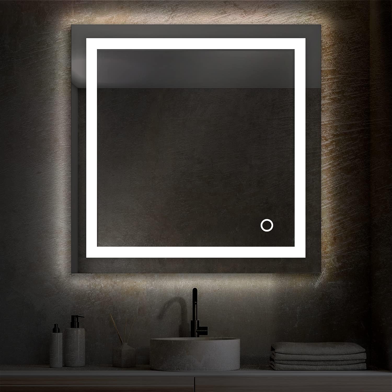 Blossom 30X30 LED Bathroom Mirror with Lights, Anti-Fog, Dimmable, Backlit & Front Lit, Lighted Bathroom Vanity Mirror for Wall, Memory Function, Waterproof, Tempered Glass, Smart Vanity Makeup Mirror