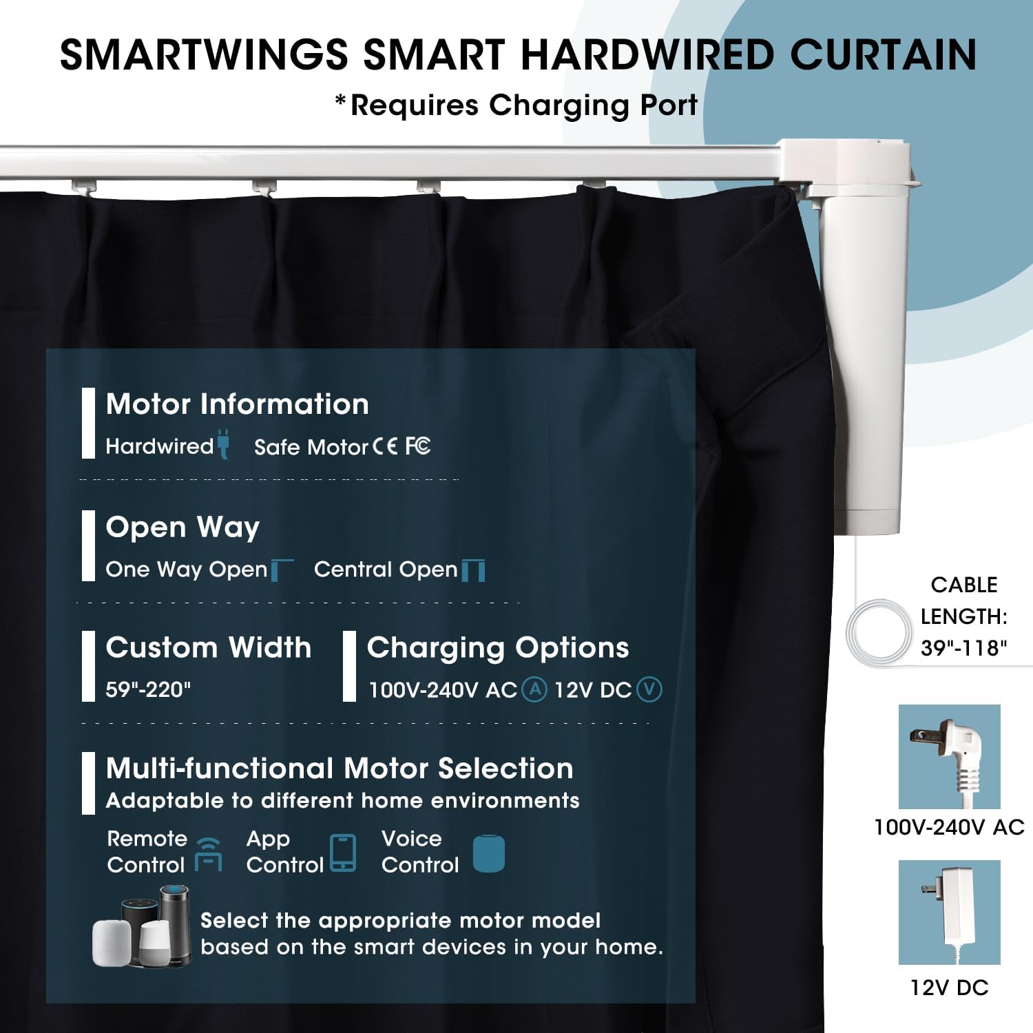 SmartWings Automatic Curtain Opener with Drapery, Motorized Vertical Blinds with Remote, Electric Closet Doors Sliding Panels Compatible with Alexa Google Homekit, 90% Blackout Sesame Black