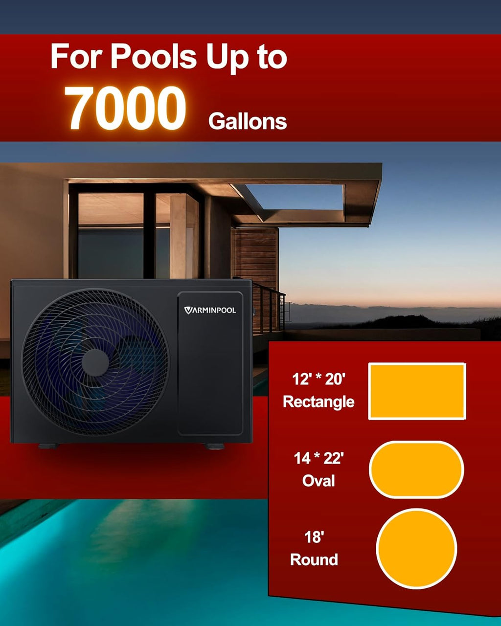Electric Pool Heat Pump for 7000 Gallons in and Above Ground Swimming Pool, 27000 BTU Pool Heater, WiFi Remote Control & Schedule, Titanium Heat Exchanger, 120V, Energy Efficient