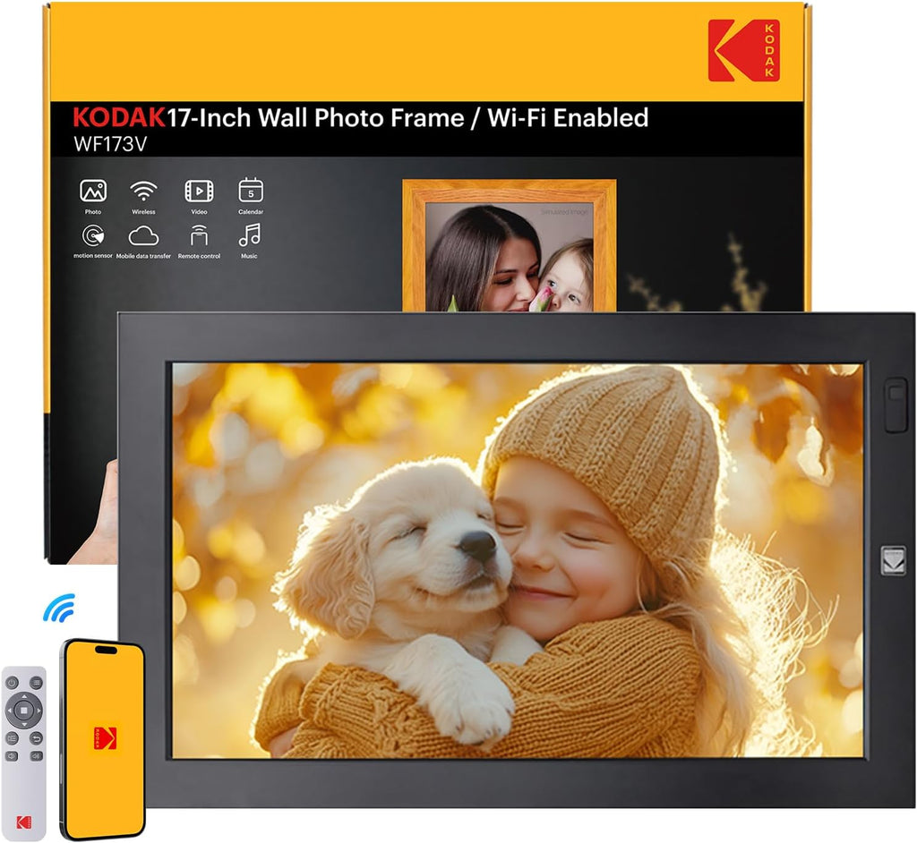 KODAK 17.3" X-Large WiFi Digital Picture Frame - 1920x1080 FHD IPS Display with 32GB Storage, Auto-Rotate, Remote Control, Wall Mountable, Compatible with Alexa, for Family