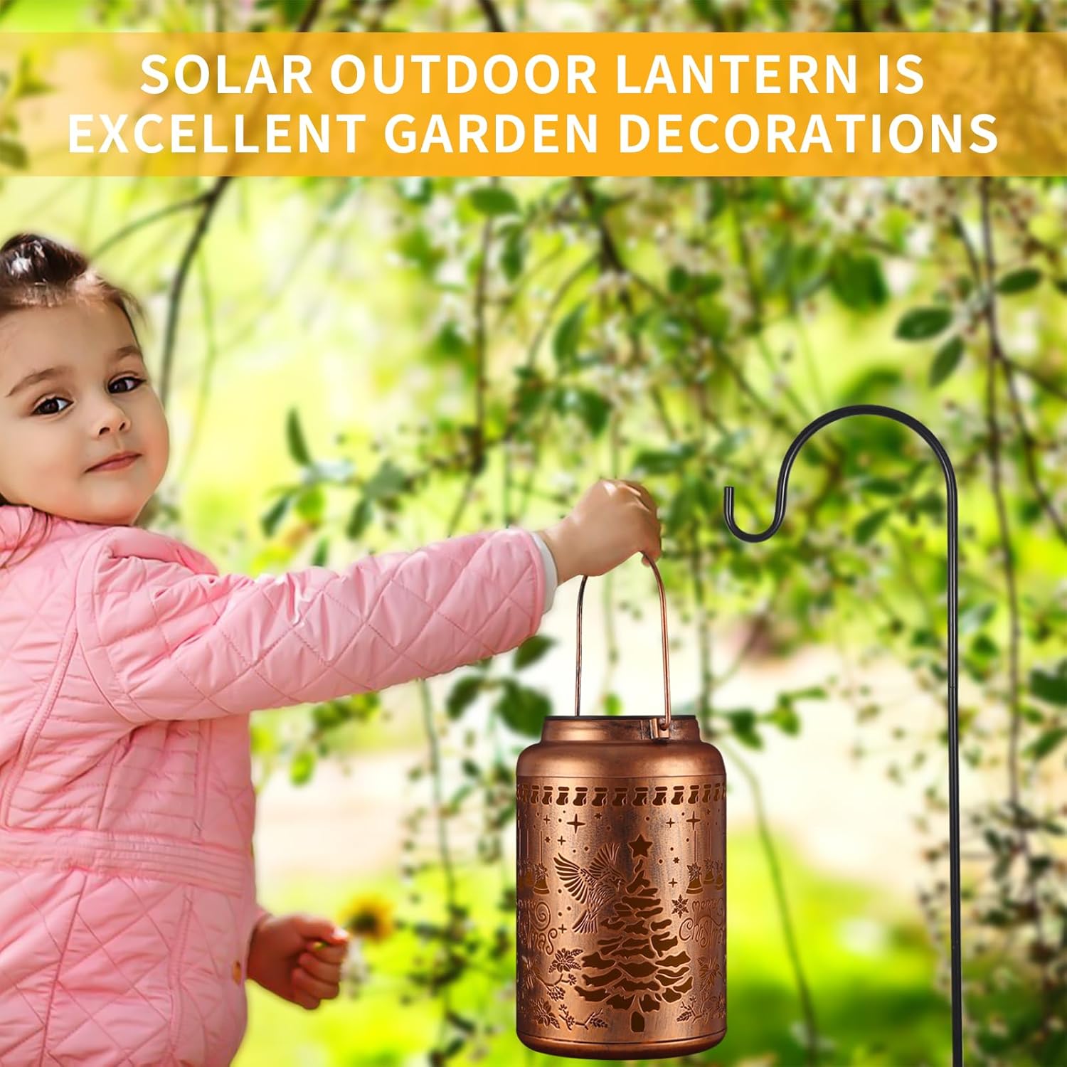Solar Lanterns Outdoor Waterproof Garden Decor Birthday Gifts for Women Mom Grandma Hanging Lights Metal Decoration Outside for Yard, Patio,Backyard,Porch(Christmas Red Bird)