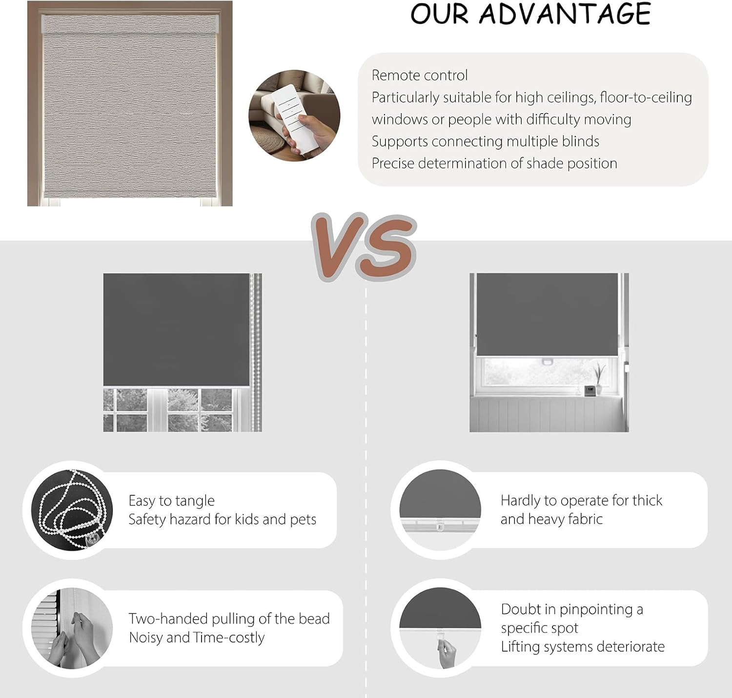 Motorized Roller Blinds with Remote, 100% Blackout Automatic Roller Shades for Bedroom, Bathroom, and Living Room, Customized Size, Pebble Grey Beige