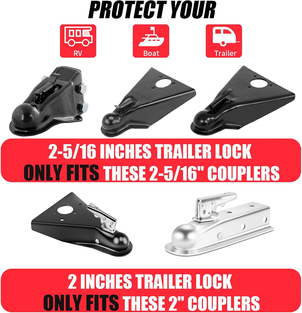 2-5/16" Heavy Duty Trailer Hitch Lock - Ball Coupler&Safety Chains Anti-Theft,Travel RV/Pop-Up Camper/Boat/Truck/Motorcycle/ATV/UTV/Flatbed/Cargo/Dump/Utility Trailer Tongue Lock Secure Design