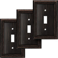 Henne Bery Sunken Pearls Heavy Duty Decorative Wall Plate Switch Plate Outlet Cover (Single Toggle, 3 Pack, Aged Bronze)