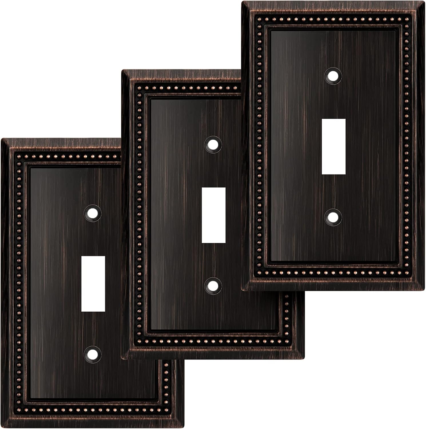 Henne Bery Sunken Pearls Heavy Duty Decorative Wall Plate Switch Plate Outlet Cover (Single Toggle, 3 Pack, Aged Bronze)