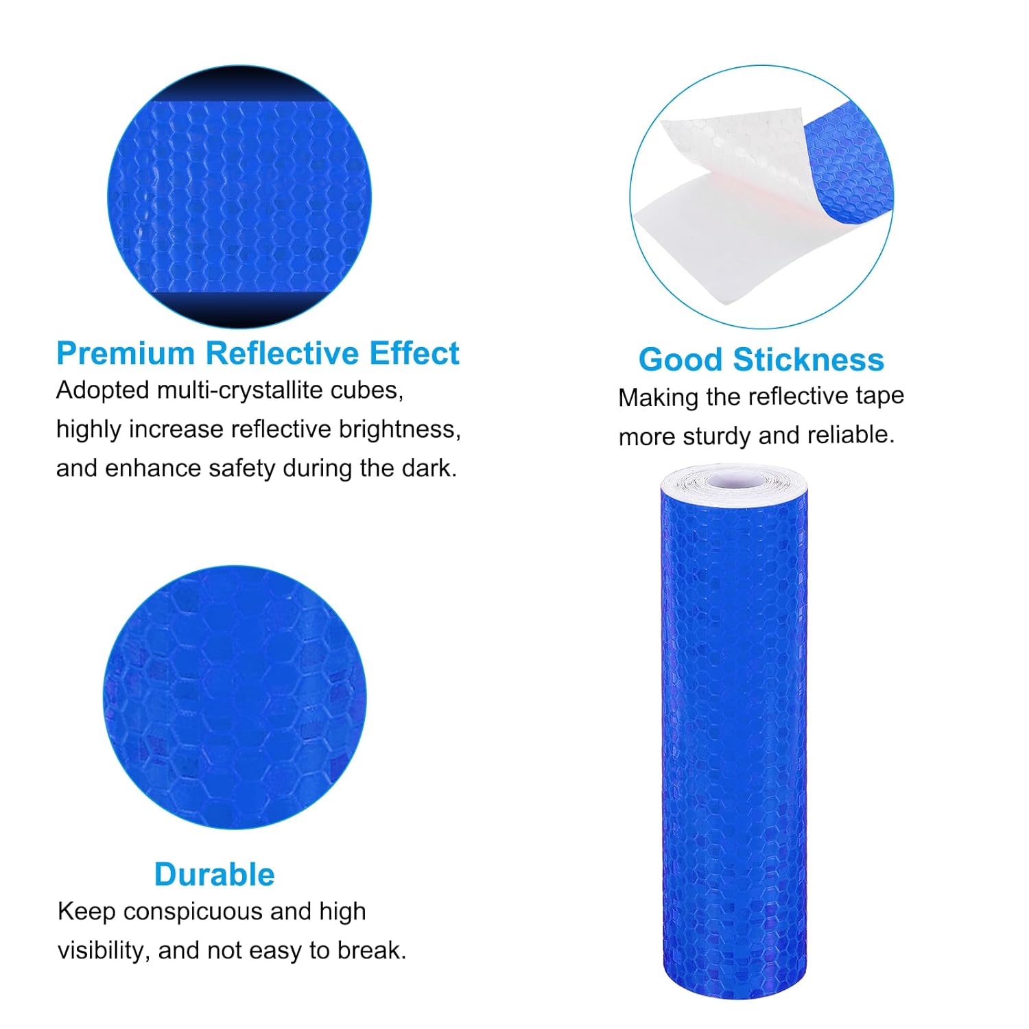 PATIKIL 6 Inch x 10 ft Reflective Tape, 1 Roll Waterproof Self Adhesive High Visibility Caution Warning Safety Tape Reflector with Scraper for Trucks Trailers Cars, Blue