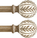 2 Pack Boho Wood Curtain Rods for Windows 28 to 48 inch,1" Adjustable Heavy Duty Window Curtain Rod with Imitation Wood Grain Finials,Rustic Decorative Drapery Rods Set 18-60'',Weathered Wood