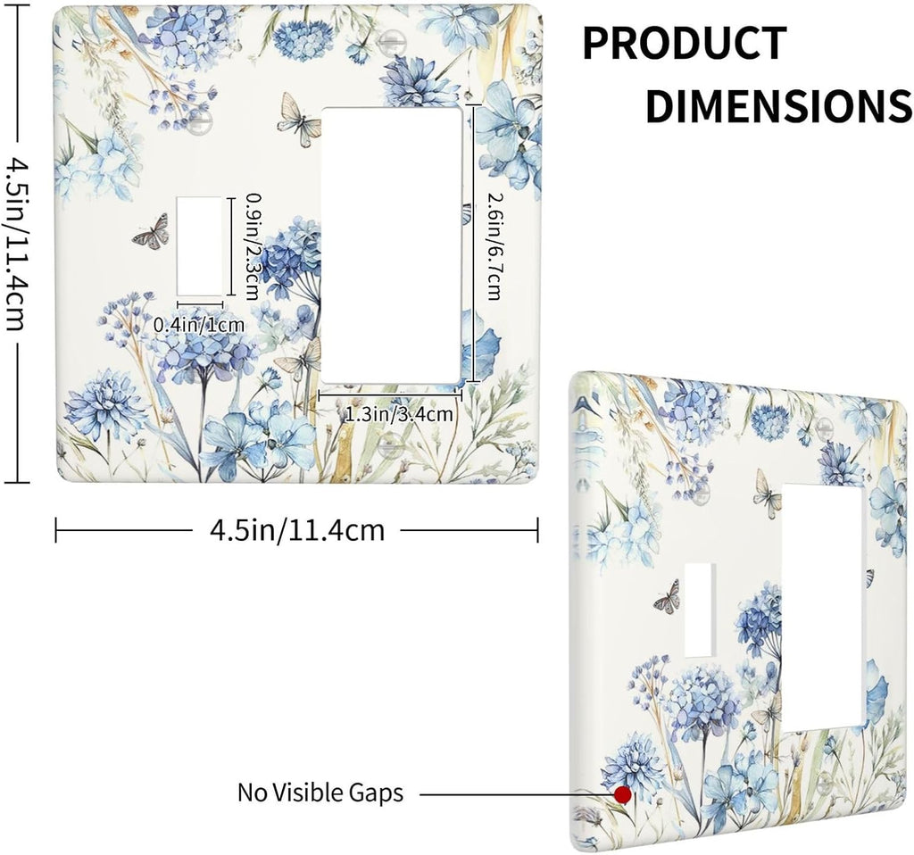 Outlet Covers Blue Floral Hydrangea Plants 1 Toggle 1 Rocker Combination Decorative Wall Plate Light Switch Cover Plate Electrical Switch Plates for Bedroom Home Decor