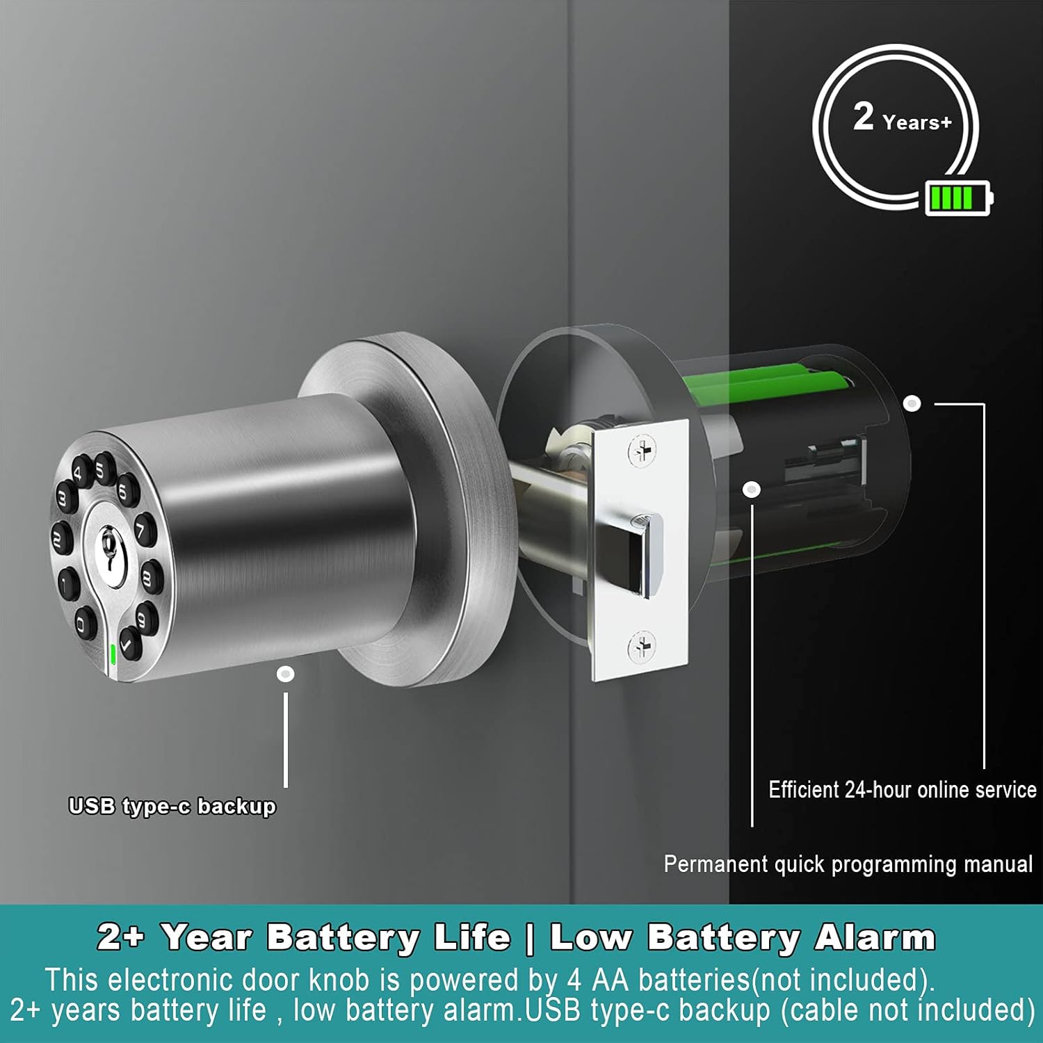 Keypad Door Knob with Key,Keyless Entry Door Lock, Code Locks Door Knob, Auto Lock,50 User Code,Easy to Install,for Home,Office,Hotel,Bedroom,Garage,No Deadbolt(3 Pack Nickel Key Alike)