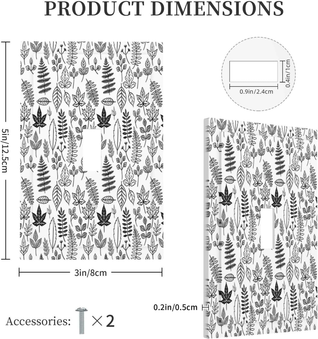 Black White Leaf Wheat Maple Leaf Plant Decorative Light Switch Cover 1 Gang Single Toggle Decorator Outlet Wall Plate Device Electrical Faceplate Switchplates for Bedroom Bathroom Decor