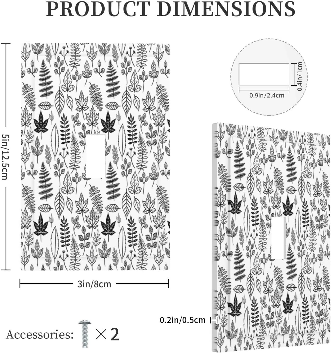 Black White Leaf Wheat Maple Leaf Plant Decorative Light Switch Cover 1 Gang Single Toggle Decorator Outlet Wall Plate Device Electrical Faceplate Switchplates for Bedroom Bathroom Decor