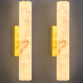 LMQNINE Natural Alabaster Wall Sconces Set of Two Spanish Marble Wall Light Cylinder Modern Gold LED Sconce for Living Room Bedroom Bathroo Stairs（S-2Pack）