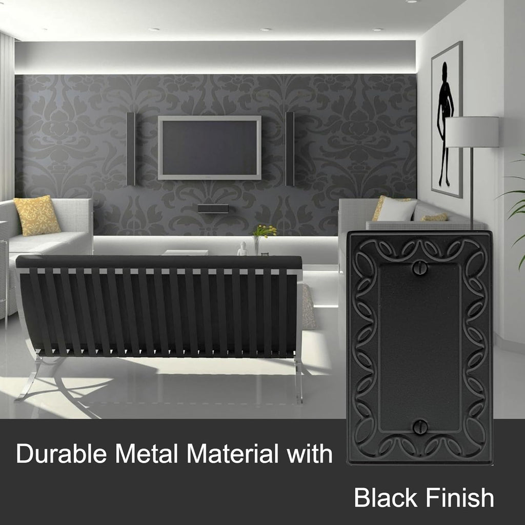 Single Blank Light Switch Cover NovaBloom Metal Wall Plate, 4-Pack Black 1 Gang, Light Switch Cover Outlet Cover Decorative Wallplate, Durable