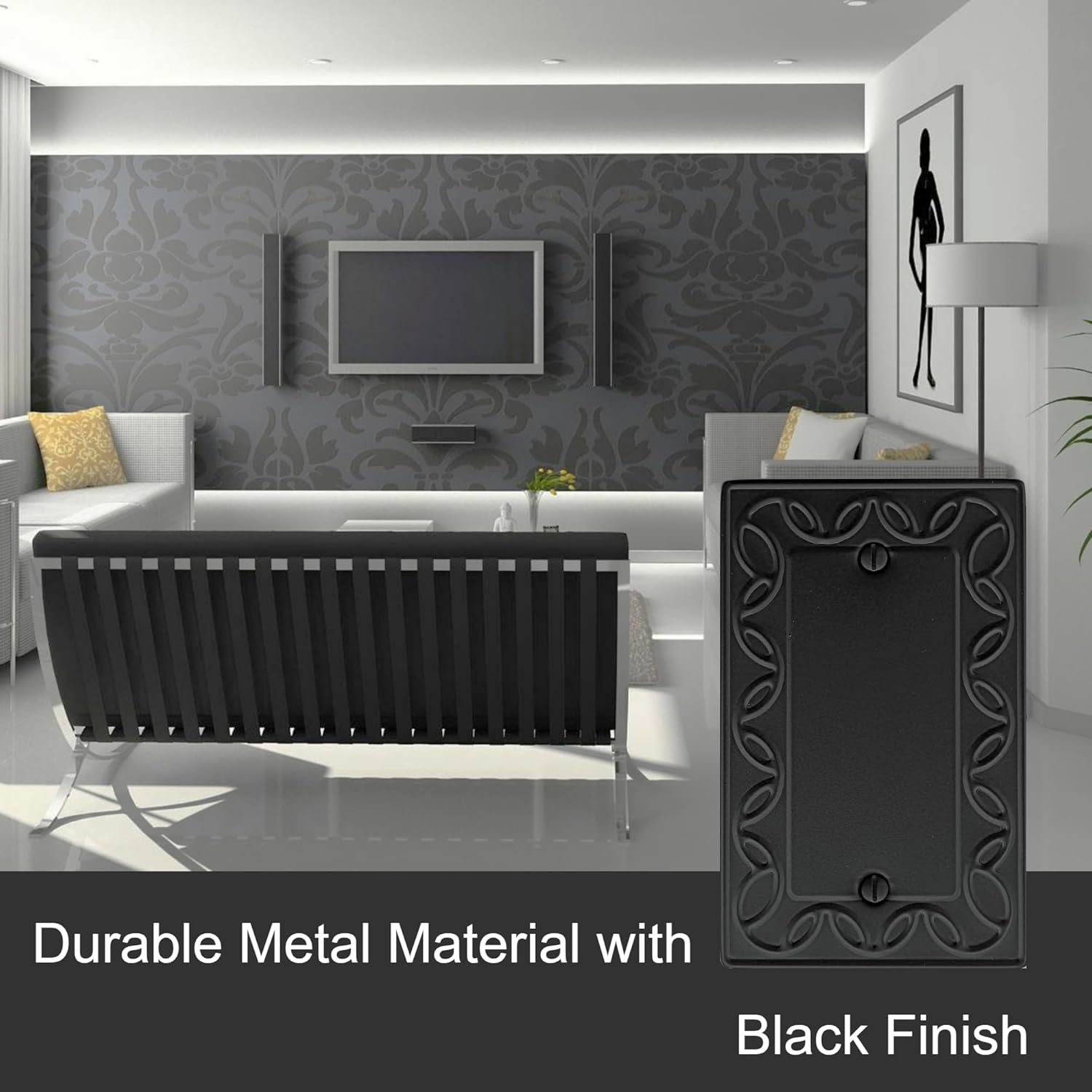 Single Blank Light Switch Cover NovaBloom Metal Wall Plate, 4-Pack Black 1 Gang, Light Switch Cover Outlet Cover Decorative Wallplate, Durable
