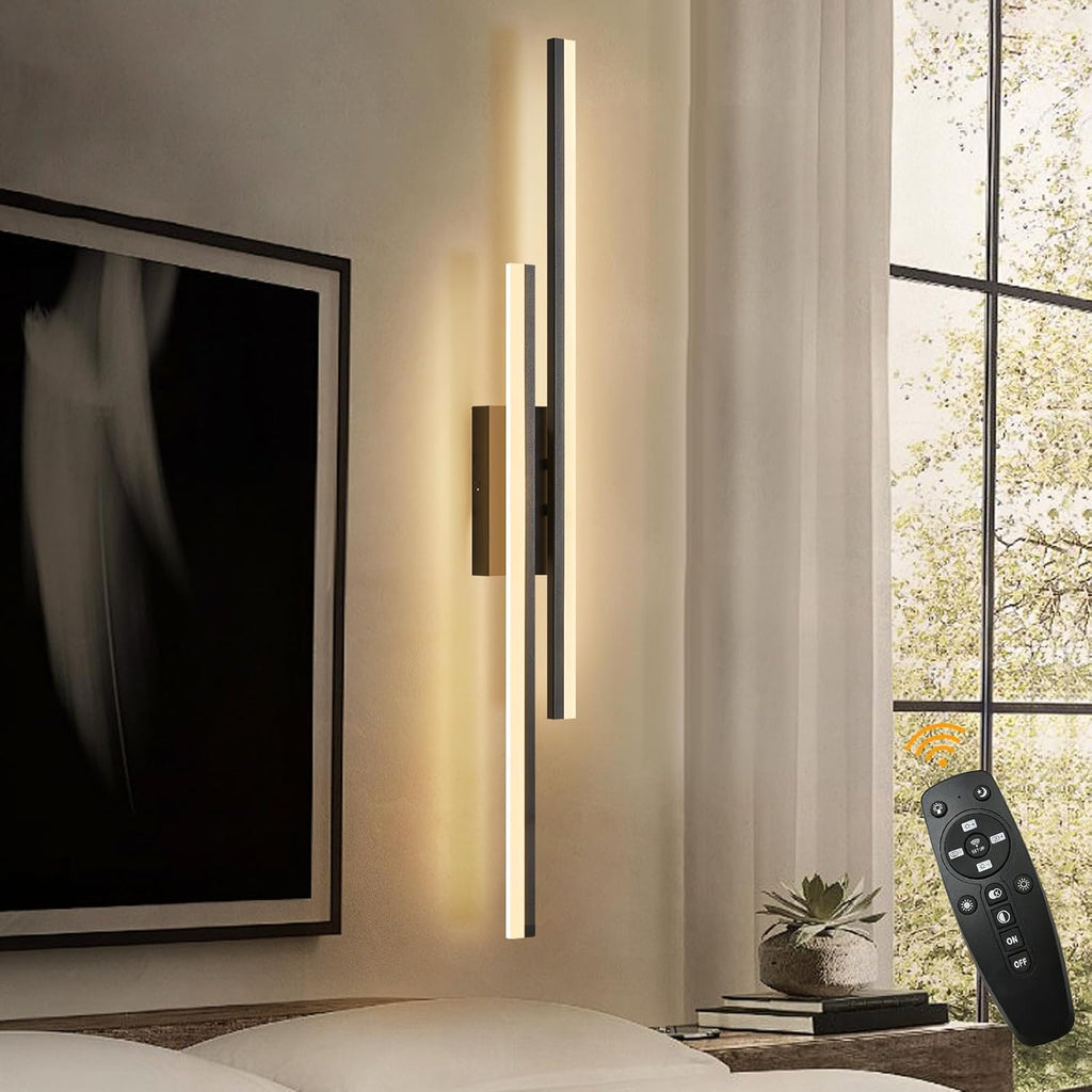 LED Wall Sconce Black Modern Remote Wall Light Fixtures for Living Room, Dimmable LED Vanity Light Indoor Remote Wall Sconce for Bedside Bedroom Bathroom Dining Room, 39.4inch 1 Pack