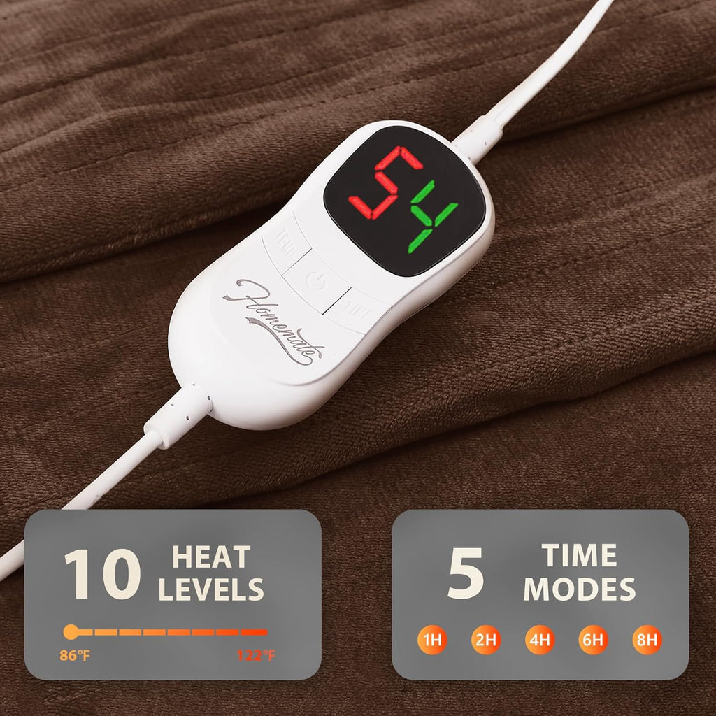 Homemate Electric Heated Blanket Full Size - 72"x84" Heating Blanket Full Size 1/2/4/6/8 Hours Auto-Off 10 Heat Level Over-Heat Protection Flannel Sherpa ETL Certification