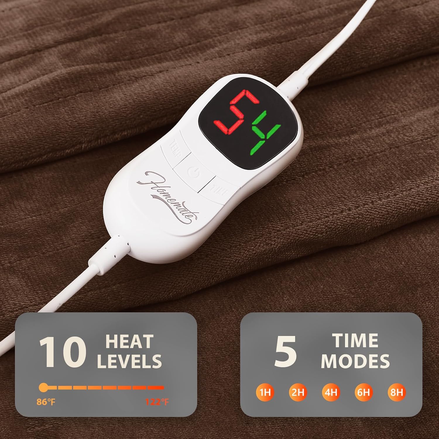 Homemate Electric Heated Blanket Twin Size - 62"x84" Heating Blanket Twin Size 1/2/4/6/8 Hours Auto-Off 10 Heat Level Over-Heat Protection Flannel Sherpa ETL Certification
