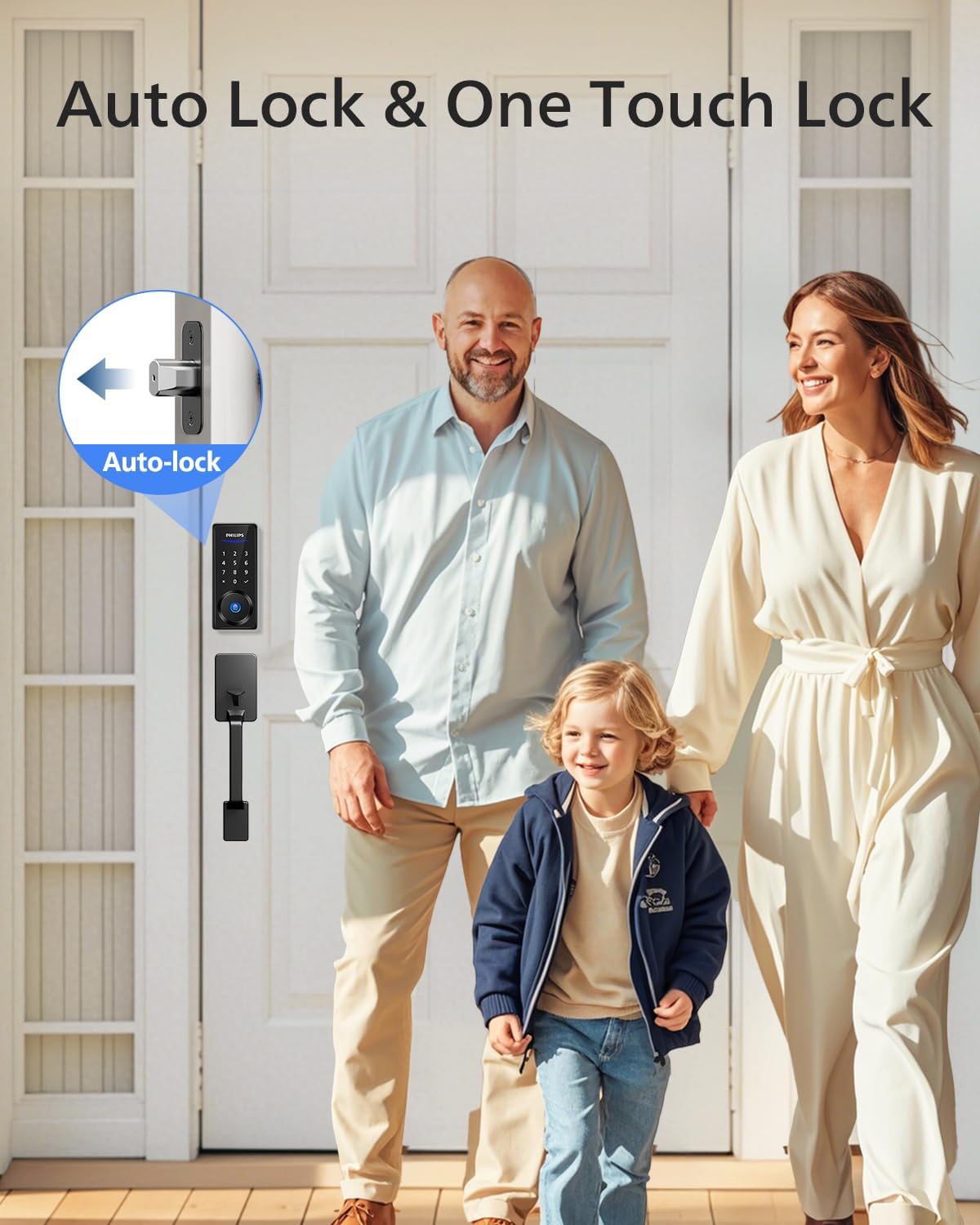 Philips Keyless Entry Keypad Door Lock with Handle, Front Door Deadbolt Set with WiFi Gateway, Wi-Fi Smart Lock with Handle, Fingerprint Unlock, PIN Code, Frosted Black