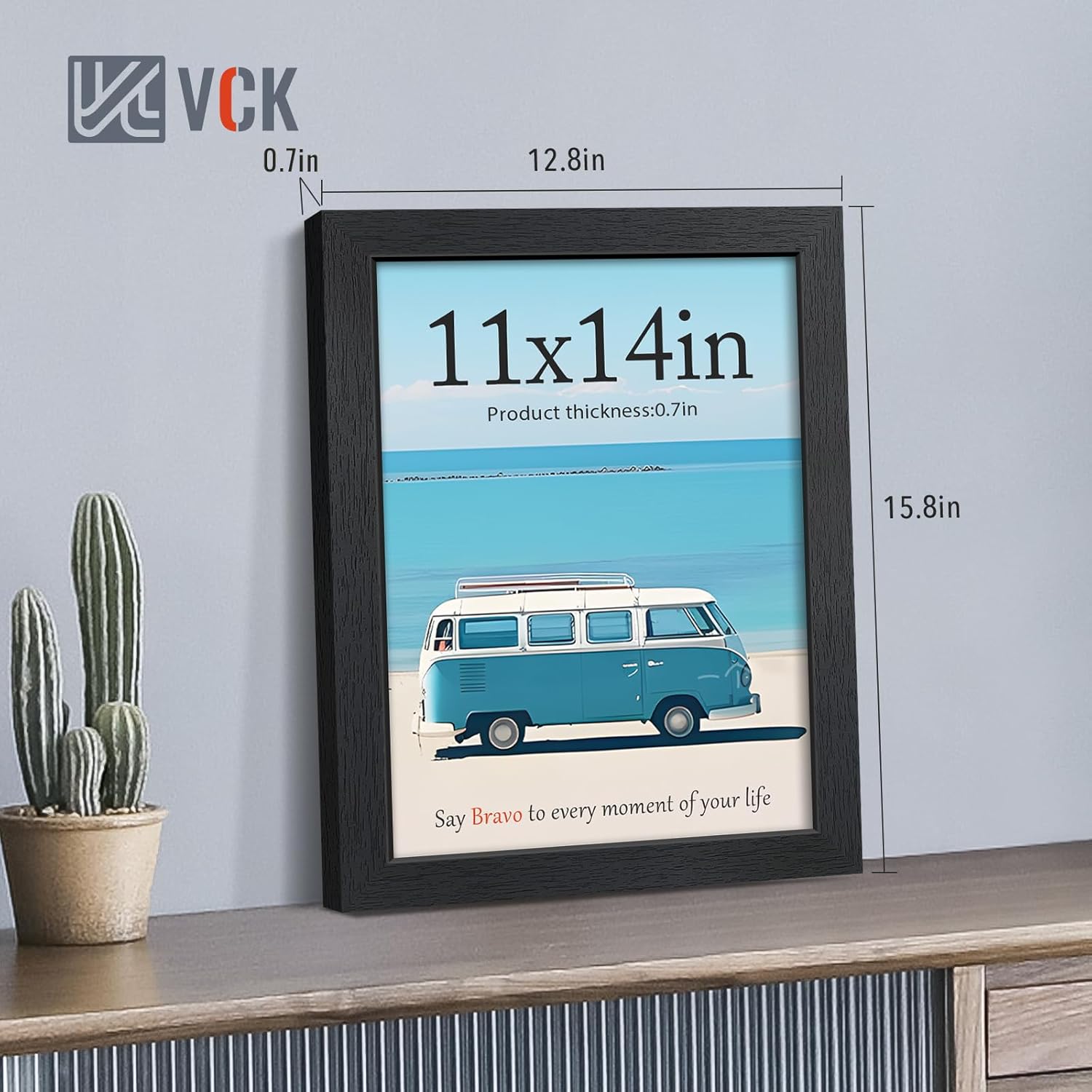 VCK 11x14 Picture Frames Black Set of 6, Wide Border Wood Multi Certificate 11 x 14 Frame, Family Photos, Office Prints, Studio/Gallery Artwork, Woodgrain Series, Wall Hanging