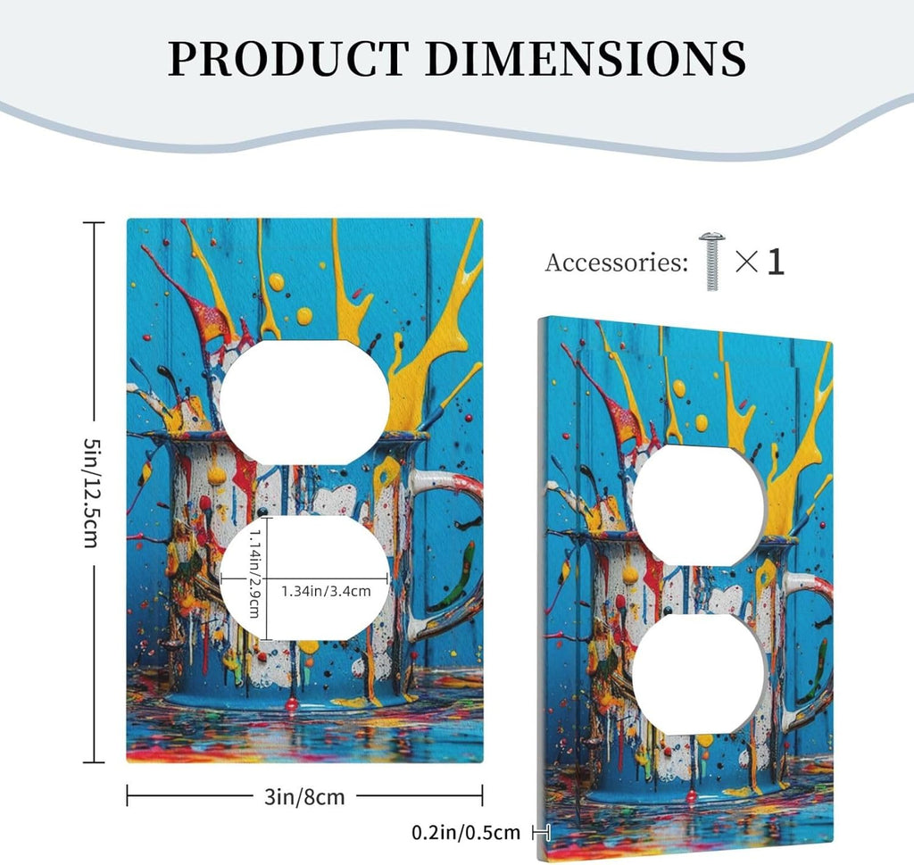 Decorative Outlet Covers Colorful Paint Splatters Blue Wood Plank 1 Gang Duplex Light Switch Cover Plate Wall Plates for Electrical Outlets Switchplate Faceplate