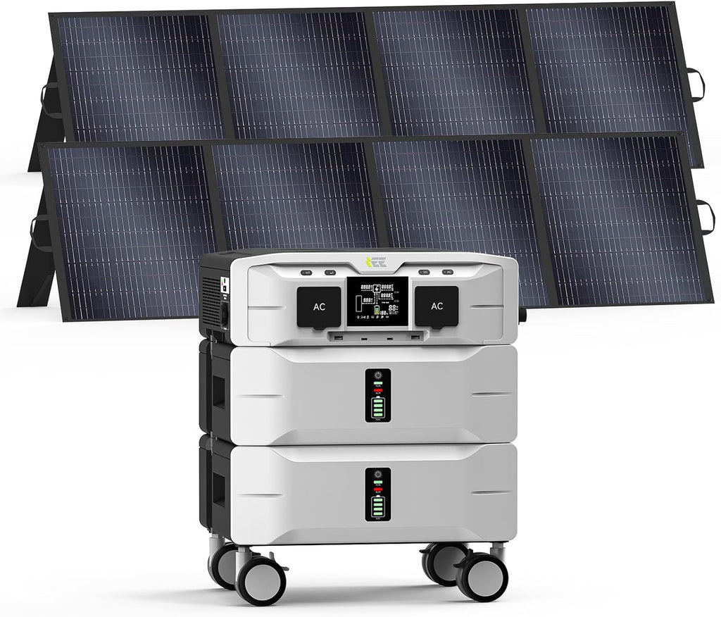 IEE SP5000 Solar Generator 5000W, 5120Wh Power Station with 2x200W Solar Panels, 5 AC Outlets(9000W Surge), 120V/240V Dual Voltage, LiFePO4 Battery for Home Backup Outdoors Camping RV Emergency