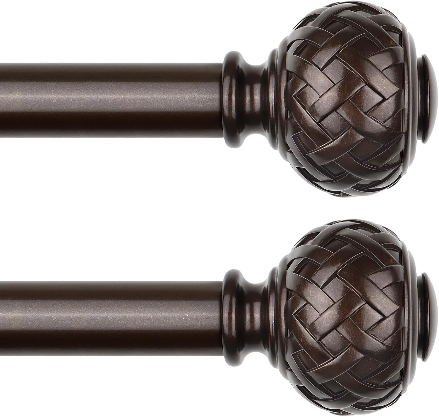TONIAL 2 Pack Bronze Curtain Rod 32 to 58 Inches, 7/8 Adjustable Curtain Rods for Windows 20 to 54 Inches, Splicing Drapery Rods Heavy Duty with Netted Texture Finials