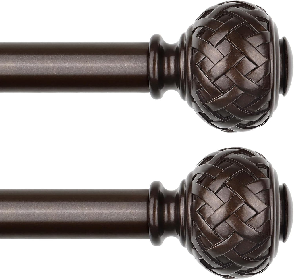 TONIAL 2 Pack Bronze Curtain Rod 32 to 86 Inches, 7/8 Adjustable Curtain Rods for Windows 20 to 82 Inches, Splicing Drapery Rods Heavy Duty with Netted Texture Finials