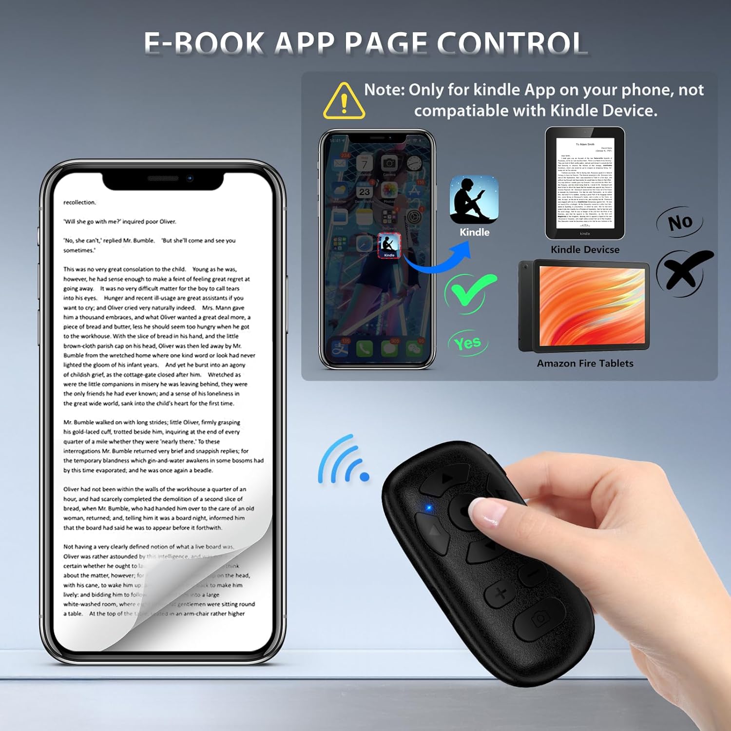 TikTok Scrolling Remote Control for iPhone and Android Smartphones, Bluetooth Page Turner for Kindle App, Camera Photo and Video Clicker for iPhone, and Samsung Neck Strap Included.(Black)