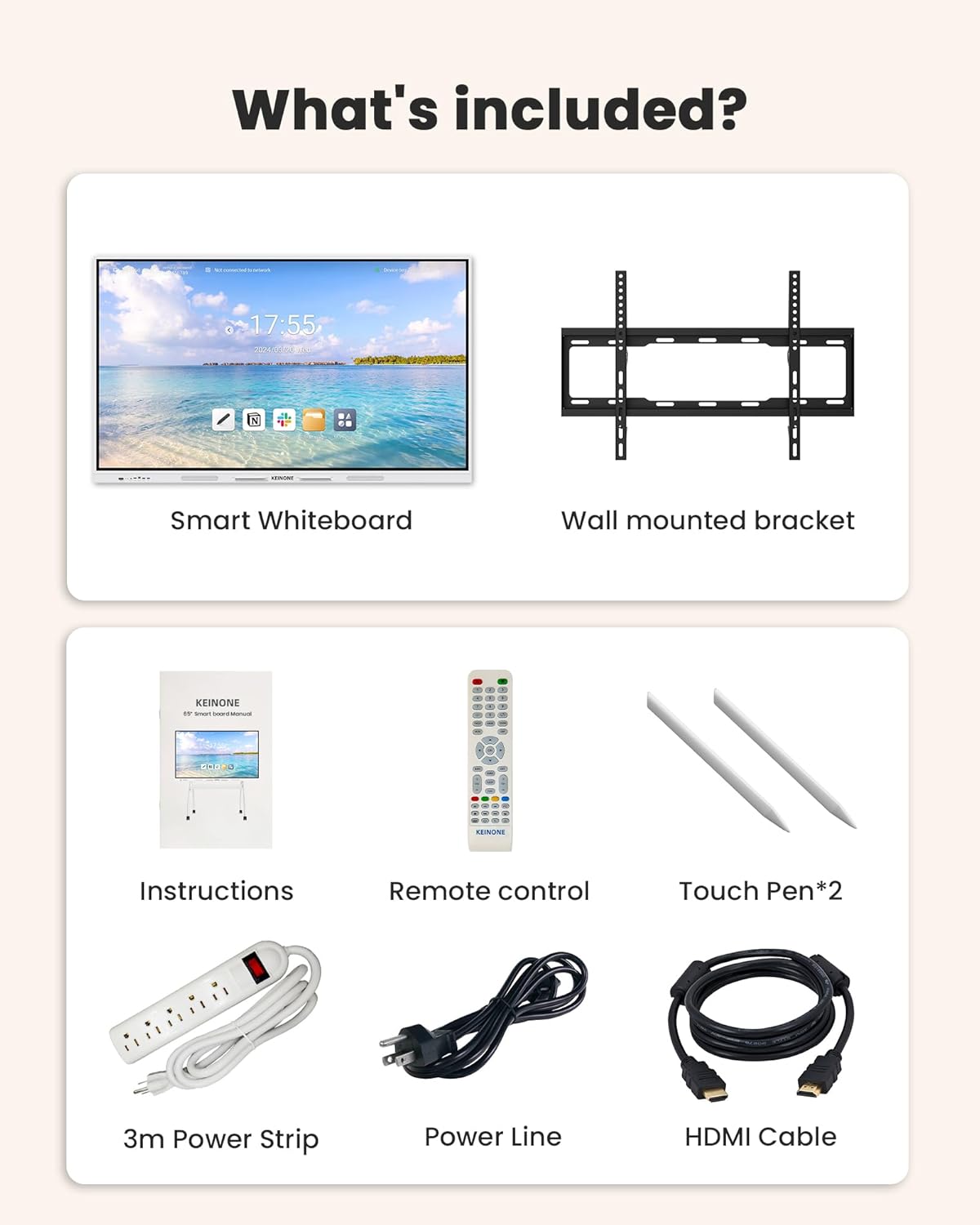 Smart Board for Classroom, 65" 8+128 GB Interactive Smartboard Built-in Android OS & Open App Ecosystem - 4K Touchscreen Electronic Digital Whiteboard for Home Office School Studio