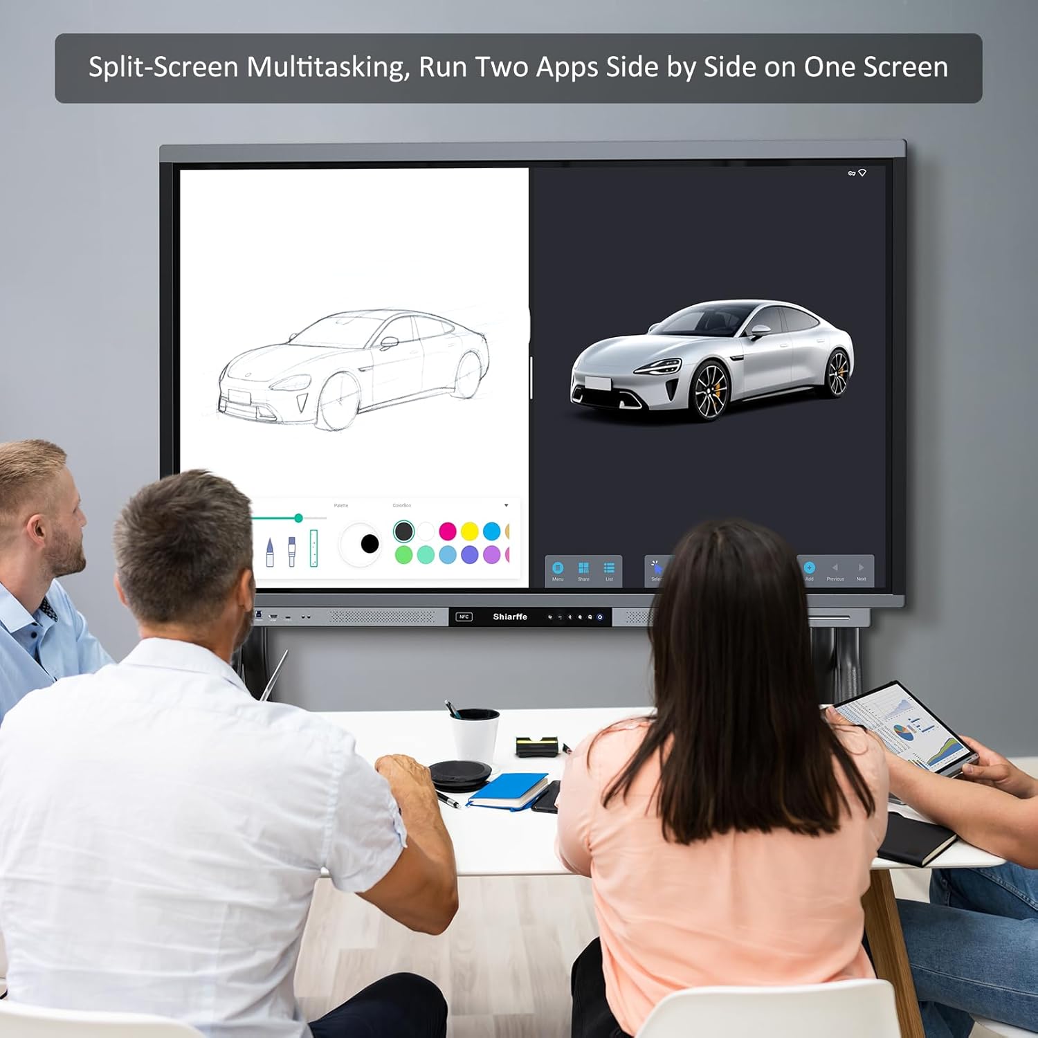 Shiarffe R9 Smart Board with Stand 4K Interactive Whiteboard EDLA-Certified All-in-One Touchscreen Digital Display Built-in 60W Speaker for Classrom Hybrid Work