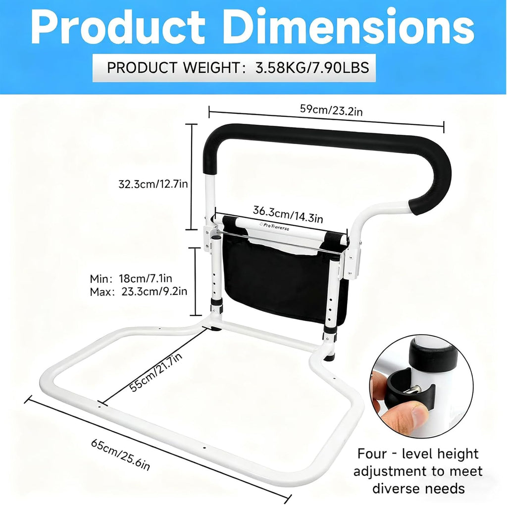 Bed Rails for Elderly Adults Safety-ASTM Approved Adjustable Bed Assist Rail for Seniors,with Storage Bag & Fixing Strap, Foldable Bed Assist Handle -Non-Slip Ergonomic Handle