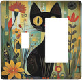 Funny Cat Retro Abstract Flowers Kitten Outlet Covers 1 Toggle 1 Rocker Combination Decorative Wall Plate Electrical Switch Plates Light Switch Cover Plate For Kids Room Bed Room Decor