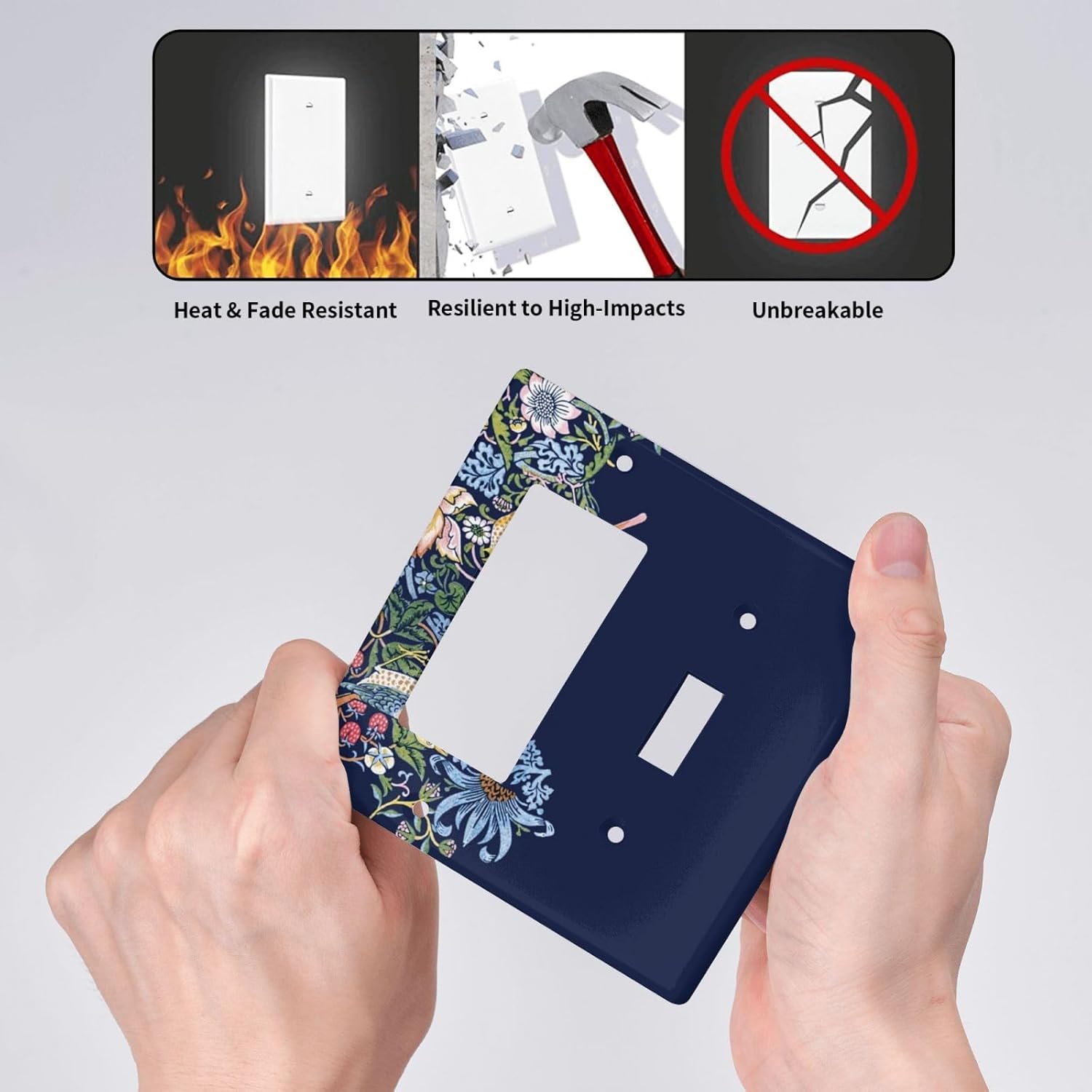 Decorative Outlet Covers Vintage Blue Morris Strawberry Thief Bird Flower 2 Gang 1 Gang Wall Plate Cover Single Toggle Rocker Combo Light Switch Cover Plate Face Plate