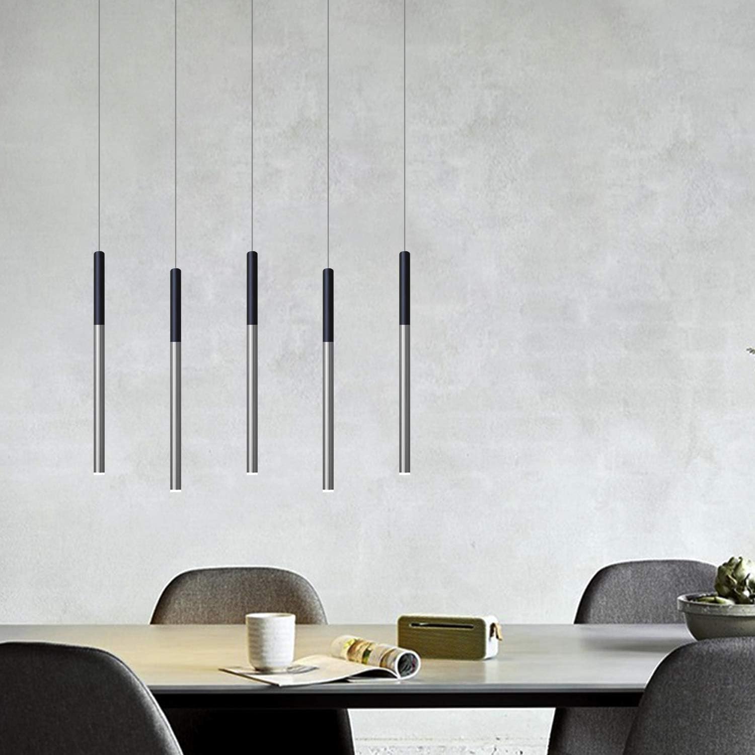 ALTAIR 5 Mini Pendant Lighting Black-Nickel - LED Hanging Light Fixture for Kitchen Island, Bar, Foyer - Cluster Pendants - Dimmable, Adjustable Wire, Lamp Bulb Included