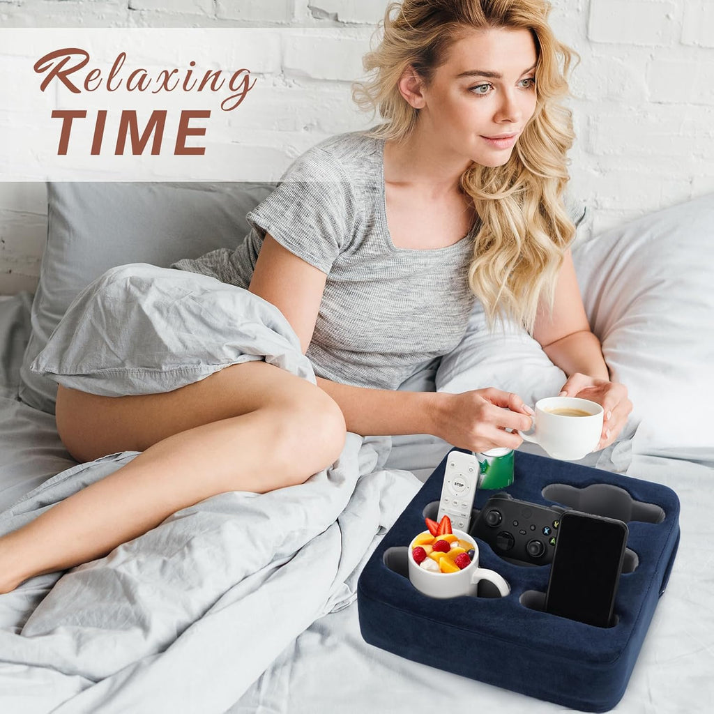 Couch Cup Holder Pillow - Sofa Cup Holder | Couch Caddy, Couch Drinks Remotes Holder for Cups, Headphones, Snacks, and Phones | Use it on Car, Pack, Beach, RV, and More (Navy)