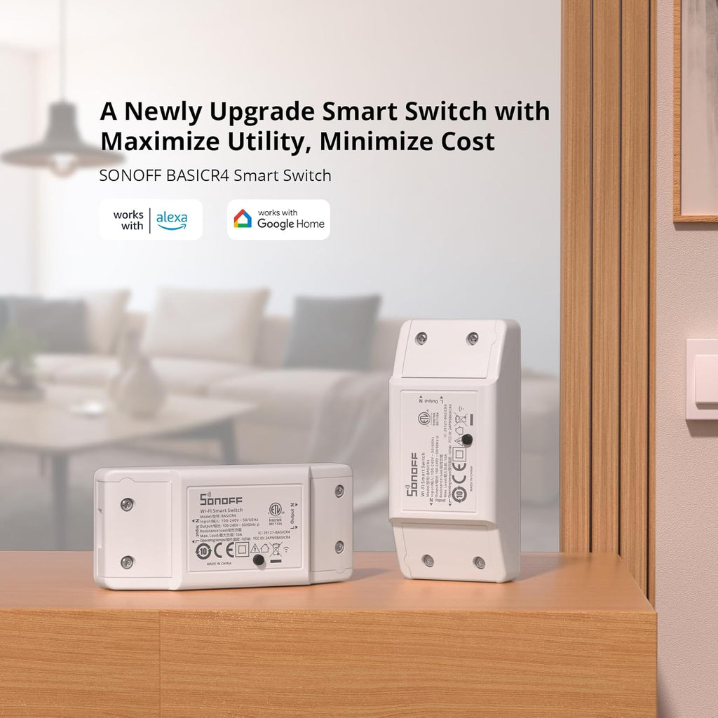 SONOFF BASICR4 Wi-Fi Smart Switch,DIY Module for Smart Home Automation Solution,Compatible with Alexa & Google Home Assistant,4 Pack