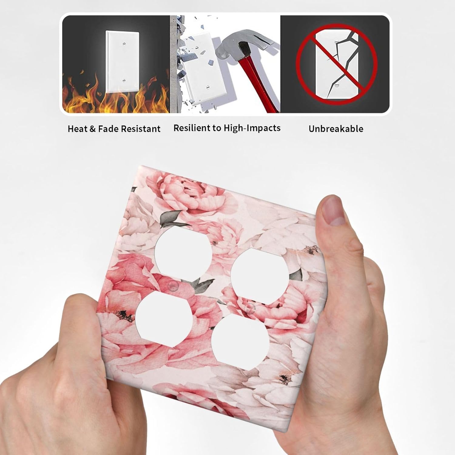 Decorative Outlet Covers Ink Pink Peony Flower Rustic Floral 2 Gang Wall Plate Double Duplex Light Switch Cover Switch Plate Covers Faceplate for Home Bedroom Decor