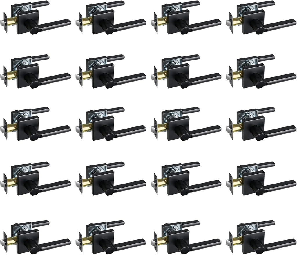 Passage Door Lever (No Lock), Heavy Duty Interior Square Handle for Hallway and Closet, Matte Black, Reversible for Right&Left Handed, 20Packs