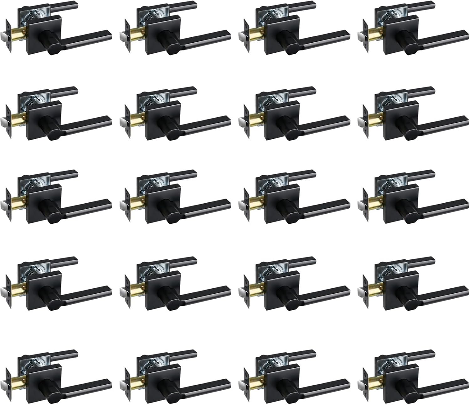 Passage Door Lever (No Lock), Heavy Duty Interior Square Handle for Hallway and Closet, Matte Black, Reversible for Right&Left Handed, 20Packs